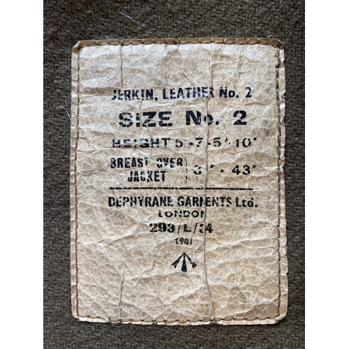 262 - A SECOND WORLD WAR DEPHYRANE LEATHER JERKIN. A leather jerkin, the label 'Jerkin Leather No.2 Size N... 