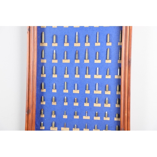 27 - A DISPLAY CASE CONTAINING A COLLECTION OF BULLETS OF VARIOUS TYPES. A collection of eighty different... 