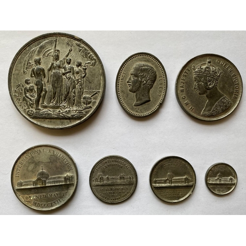 449 - A COLLECTION OF SOUVENIR MEDALS FOR THE 1862 EXHIBITION, LONDON. A collection of six white metal sou... 