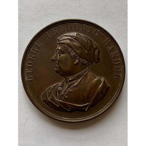 467 - A BRONZE MEDAL AWARDED TO A PERFORMER AT THE HANDEL CENTENARY of 1859. A Commemorative Bronze Medal,... 