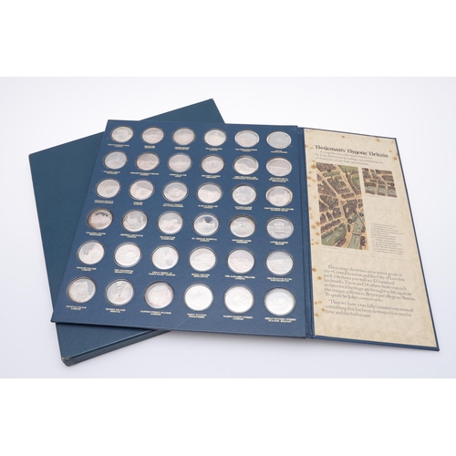 490 - BETJEMAN'S BYGONE BRITAIN 36 SILVER ARCHITECTURAL MEDALS. A set of 36 silver medals featuring differ... 