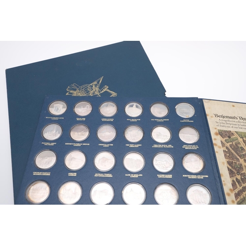 490 - BETJEMAN'S BYGONE BRITAIN 36 SILVER ARCHITECTURAL MEDALS. A set of 36 silver medals featuring differ... 