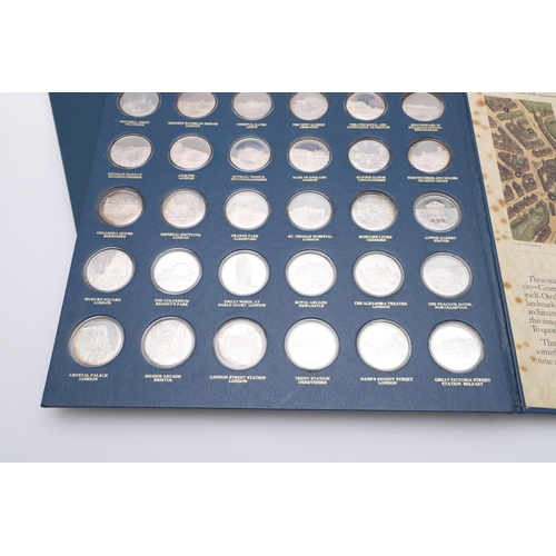 490 - BETJEMAN'S BYGONE BRITAIN 36 SILVER ARCHITECTURAL MEDALS. A set of 36 silver medals featuring differ... 