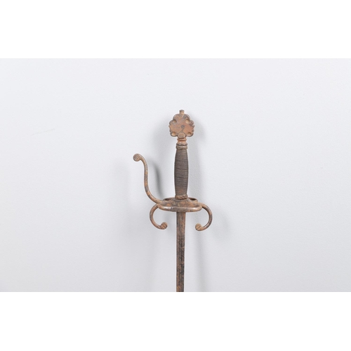 57 - A RAPIER BLADE WITH LATER HILT. With an 84cm narrow tapering and pointed blade with short fuller tow... 