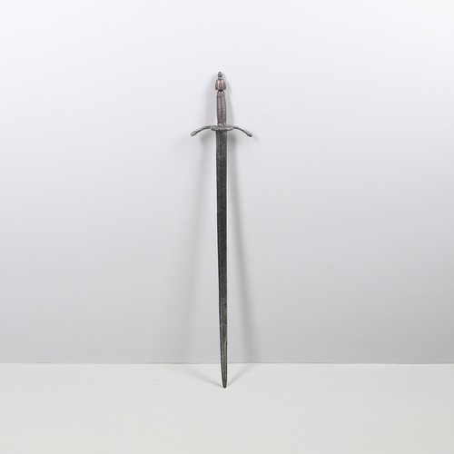 58 - A COMPOSITE 'BACK SWORD' WITH STRAIGHT BLADE. The 79cm straight blade with shallow full length fulle... 