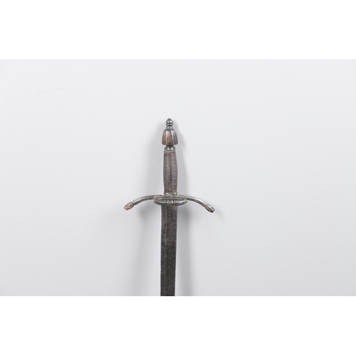 58 - A COMPOSITE 'BACK SWORD' WITH STRAIGHT BLADE. The 79cm straight blade with shallow full length fulle... 