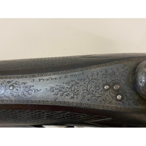 7 - A FINE VICTORIAN SPORTING GUN BY PURDEY OF LONDON. A fine sporting gun with a smooth bore 93 cm barr... 