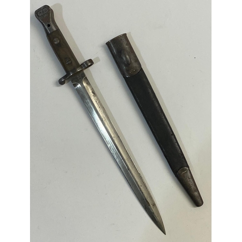 85 - A LEE METFORD MARK 3 BAYONET AND SCABBARD. A Lee Metford Mk.III Bayonet, with a 30.5cm double sided ... 