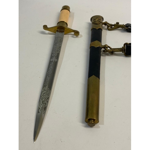 86 - A POLISH AIRFORCE OFFICER'S DAGGER AND SCABBARD WITH HANGING STRAPS. A Polish Airforce Officer's Dag... 