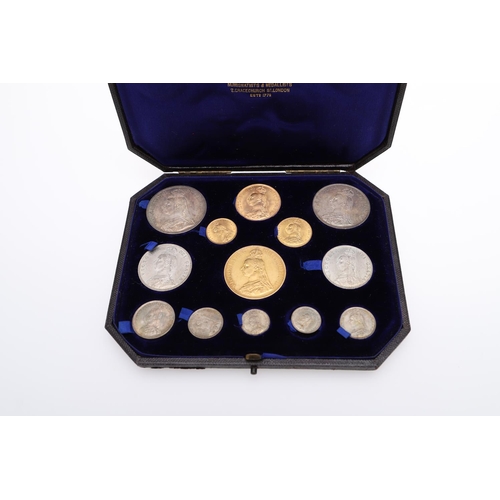 566 - JUBILEE COINAGE 1887. A CASED 13 COIN SET. Queen Victoria, 1887 Jubilee coinage, Case 13 coin set co... 