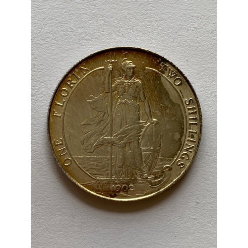 573 - AN EDWARD VII FLORIN, 1902. An Edward VII Florin, Bare head r, Britannia standing on ship's bow, dat... 