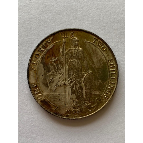 574 - AN EDWARD VII FLORIN, 1902. An Edward VII Florin, Bare head r, Britannia standing on ship's bow, dat... 