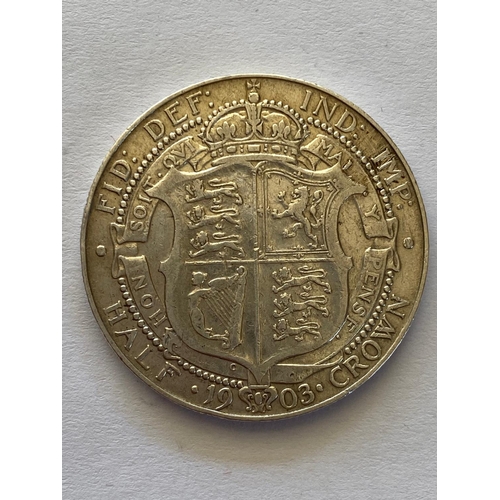 577 - AN EDWARD VII HALFCROWN, 1903. An Edward VII Halfcrown, bare head, r. crowned shield in garter, date... 