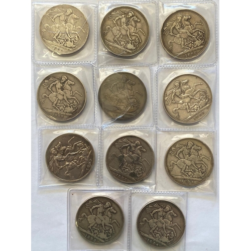 590 - A COLLECTION OF ELEVEN LATE VICTORIAN CROWNS. Queen Victoria Crowns: 1890, 1891 and 1892 Jubilee bus... 