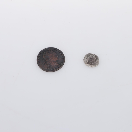 593 - RICHARD III HAMMERED PENNY AND GEORGE III HALF PENNY. A Richard III hammered silver penny (1483-5), ... 