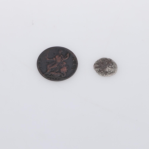 593 - RICHARD III HAMMERED PENNY AND GEORGE III HALF PENNY. A Richard III hammered silver penny (1483-5), ... 