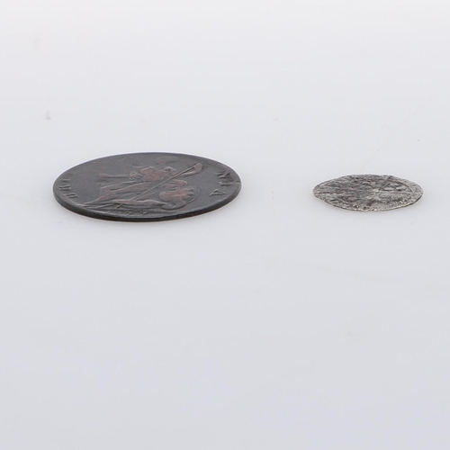 593 - RICHARD III HAMMERED PENNY AND GEORGE III HALF PENNY. A Richard III hammered silver penny (1483-5), ... 