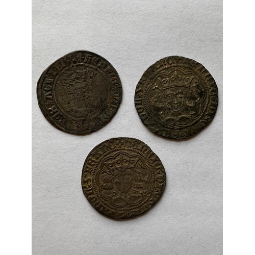 595 - THREE GROATS, HENRY VI AND VII. Two Henry VI hammered silver Groats, Calais Mint Annular issue and a... 