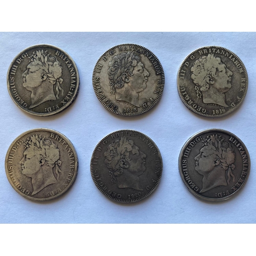 609 - GEORGE III AND GEORGE IV CROWNS. George III Crowns, laureate head r, for 1818 (LIX), 1819 (LIX), 182... 