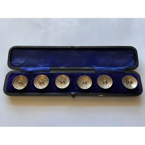 631 - A CASED SET OF SIX SILVER BUTTONS FORMED FROM SHILLINGS AND OTHER COINS. A set of six buttons formed... 