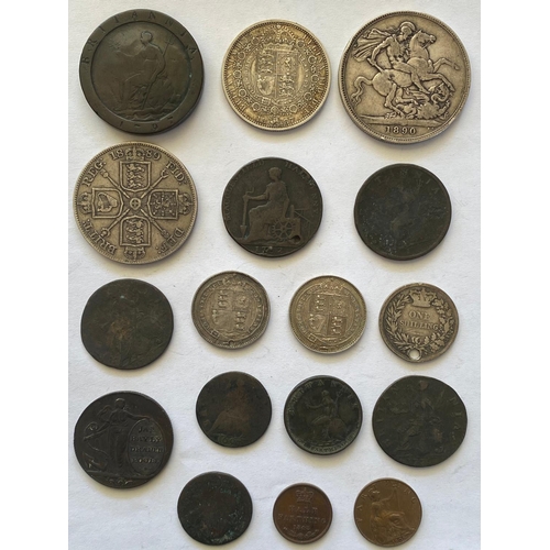 639 - A QUEEN VICTORIA CROWN, DOUBLE FLORIN AND OTHER COINS. A small collection of coins to include: A Que... 