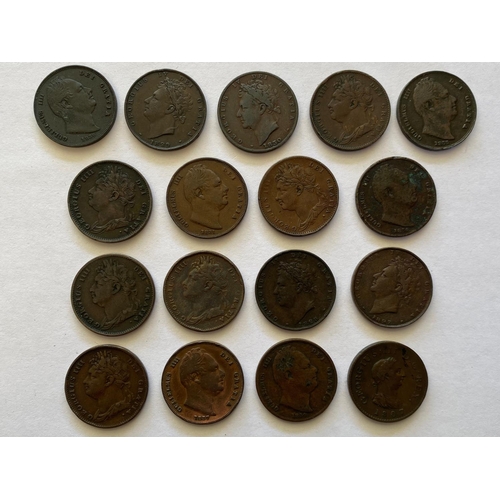 672 - A COLLECTION OF FARTHINGS, GEORGE III - WILLIAM IV. Farthings: George III 1807, George IV 1821, 1822... 