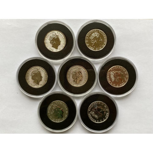 690 - A COLLECTION OF SEVEN JUBILEE MINT £5.00 TWO OUNCE QUEEN'S BEAST COINS. A collection of seven Jubile... 