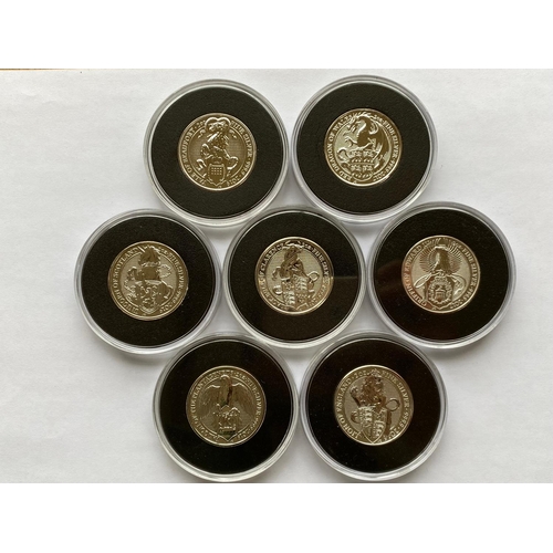 690 - A COLLECTION OF SEVEN JUBILEE MINT £5.00 TWO OUNCE QUEEN'S BEAST COINS. A collection of seven Jubile... 