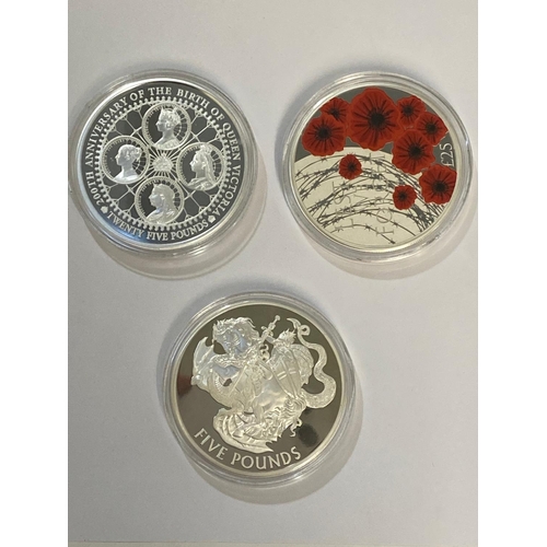 693 - THREE JUBILEE MINT PRESENTATION 5oz SILVER COINS. Three Jubille Mint 5oz silver proof coins: A 2019 ... 