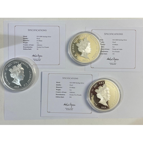 693 - THREE JUBILEE MINT PRESENTATION 5oz SILVER COINS. Three Jubille Mint 5oz silver proof coins: A 2019 ... 