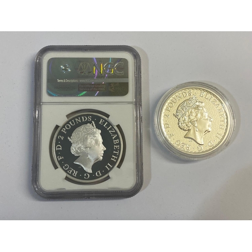 696 - A BRITANNIA MINT BRITANNIA PROOF PAIR TWO COIN SET. A two coin set comprising a 2015 £2.00 silver Br... 