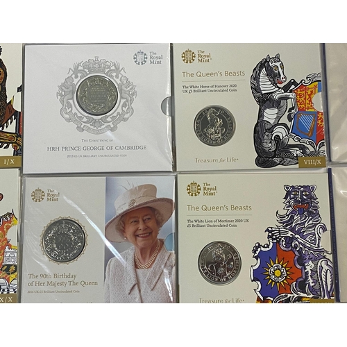 699 - A COLLECTION OF TWENTY ROYALTY THEMED ROYAL MINT PRESENTATION £5.00 COINS. A collection of Royalty t... 