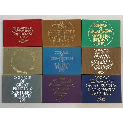 725 - ROYAL MINT ANNUAL YEAR SETS 1973 AND LATER. Royal Mint uncirculated year sets for 1973, 1974, 1975, ... 