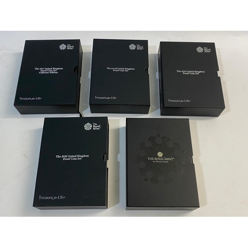 727 - ROYAL MINT PROOF COIN SETS, COLLECTORS EDITIONS 2017, 2018, 2019, 2020, 2021. Five Royal Mint 'Treas... 