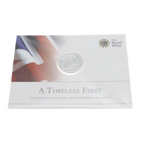 761 - A COLLECTION OF ROYAL MINT MODERN SILVER ISSUES. Modern issues: George and dragon 2013 silver £20, O... 