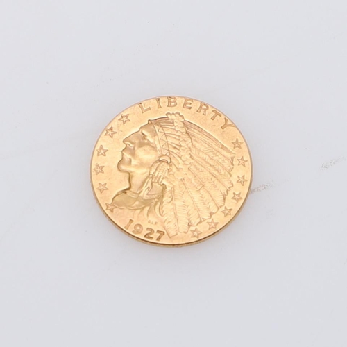 779 - A UNITED STATES GOLD 2.5 DOLLARS, 1927. A United States of America Gold 2.5 Dollar coin, standing ea... 