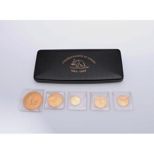 780 - THE REPUBLIC OF CONGO GOLD PROOF SET. A cased set of five coins 'The First Gold Coinage of the Repub... 