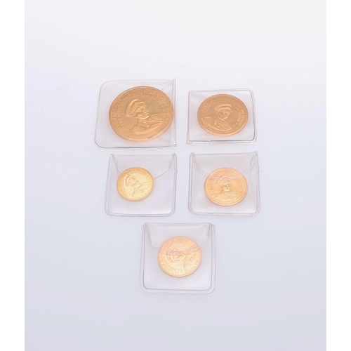 780 - THE REPUBLIC OF CONGO GOLD PROOF SET. A cased set of five coins 'The First Gold Coinage of the Repub... 