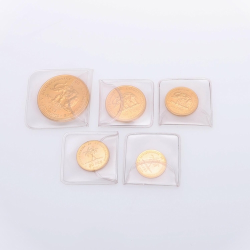 780 - THE REPUBLIC OF CONGO GOLD PROOF SET. A cased set of five coins 'The First Gold Coinage of the Repub... 