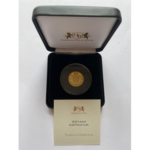 781 - A TRISTAN DA CUNA 2020 GOLD LAUREL. A Tristan Da Cuna Gold Laurel, obverse Queen Elizabeth II l., re... 