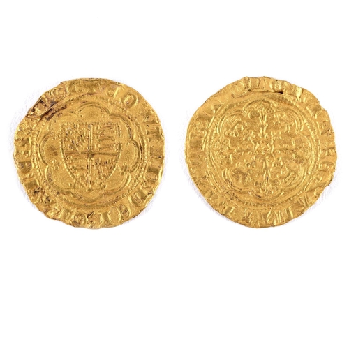 784 - A RICHARD II (1377-99) GOLD QUARTER NOBLE. A gold Quarter Noble, Obv. Shield mm. Cross pattee.  *CR:... 