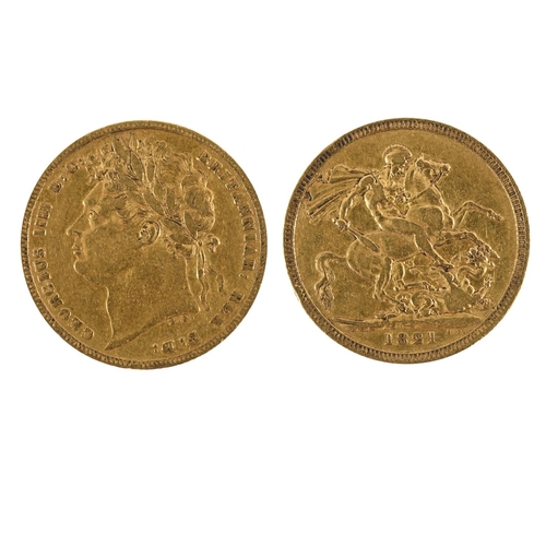 789 - A GEORGE IV SOVEREIGN, 1821. A George IV Sovereign, Bare head l. Shield reverse, dated 1821.  *CR:  ... 