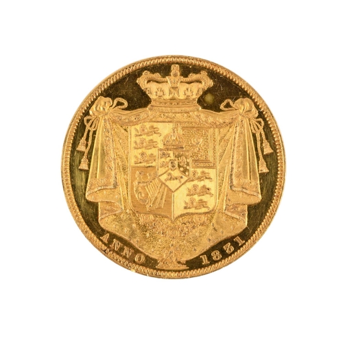 791 - A WILLIAM IV GOLD PROOF TWO POUND COIN. A William IV Proof Two Pound gold coin, bare heard r, revers... 