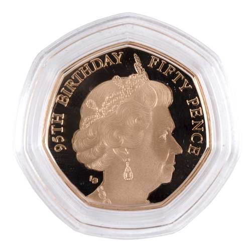 897 - A GOLD PROOF 50p QUEEN ELIZABETH II 95th BIRTHDAY COIN, 2021. A 2021 Isle of Man 95th Birthday 50p p... 