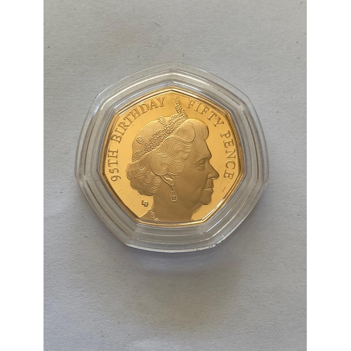 897 - A GOLD PROOF 50p QUEEN ELIZABETH II 95th BIRTHDAY COIN, 2021. A 2021 Isle of Man 95th Birthday 50p p... 