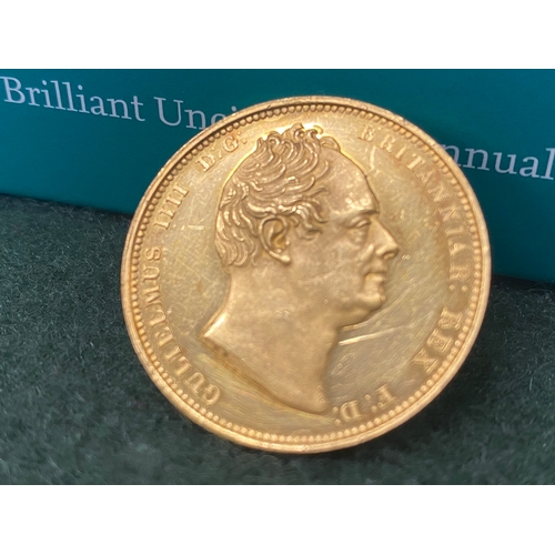 791 - A WILLIAM IV GOLD PROOF TWO POUND COIN. A William IV Proof Two Pound gold coin, bare heard r, revers... 