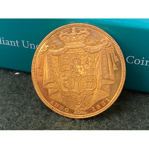 791 - A WILLIAM IV GOLD PROOF TWO POUND COIN. A William IV Proof Two Pound gold coin, bare heard r, revers... 