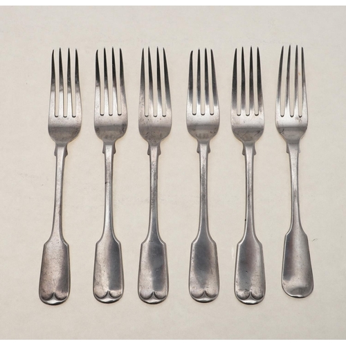 55 - MISCELLANEOUS FIDDLE PATTERN FLATWARE:-. six table forks, twelve dessert forks, four dessert spoons ... 