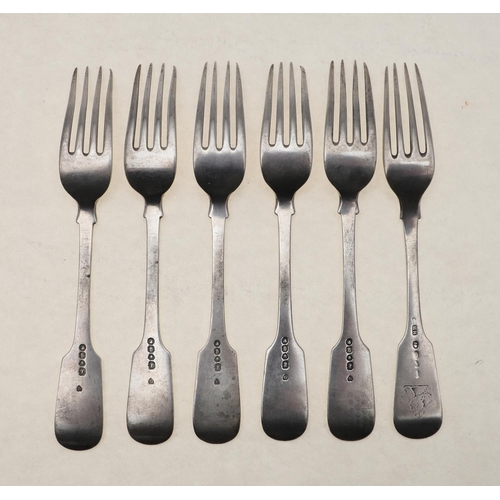 55 - MISCELLANEOUS FIDDLE PATTERN FLATWARE:-. six table forks, twelve dessert forks, four dessert spoons ... 