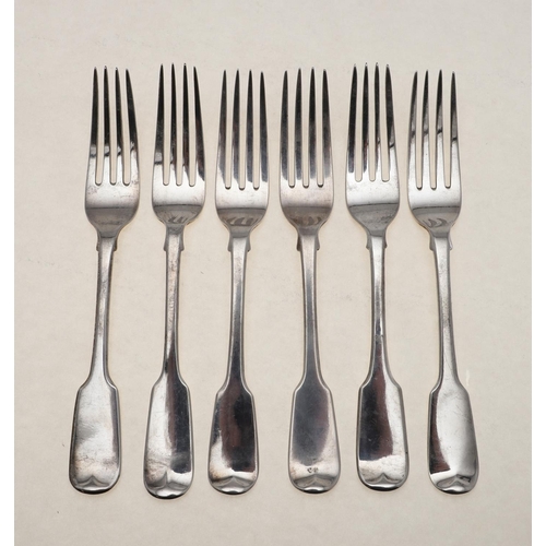 55 - MISCELLANEOUS FIDDLE PATTERN FLATWARE:-. six table forks, twelve dessert forks, four dessert spoons ... 